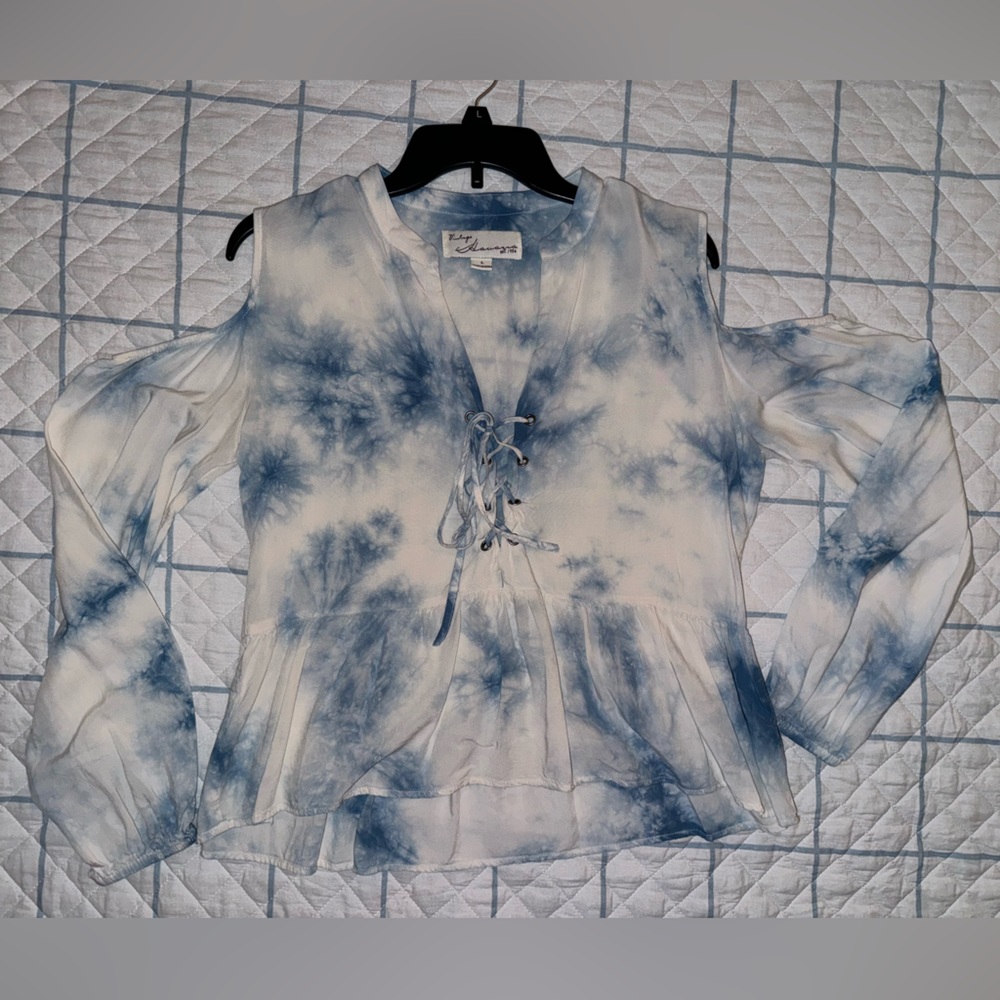 Blue and White Tie-Dye Women's Top